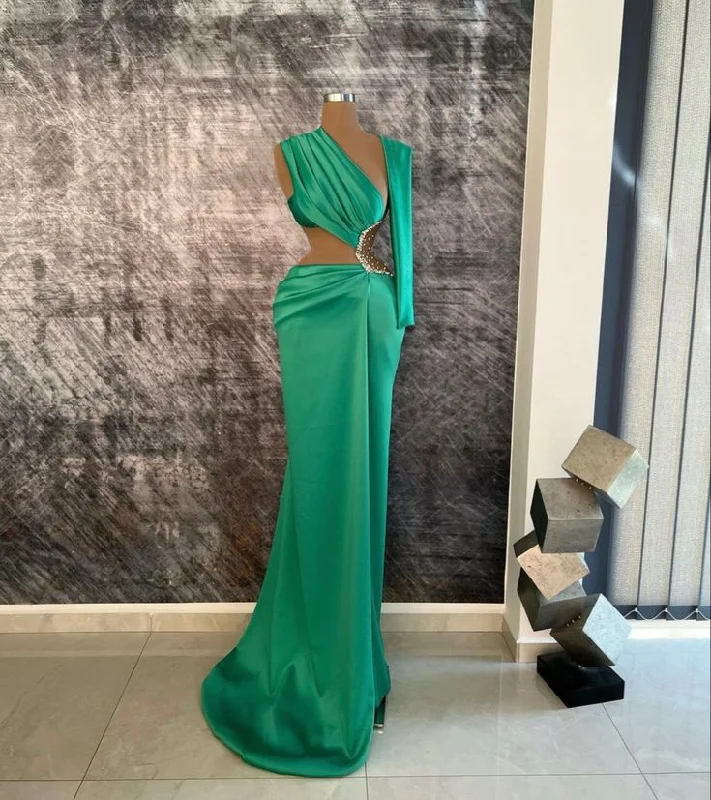 Green gorgeous shiny sexy fashion waist-baring rhinestones embellished long ball gown evening dress gh3051