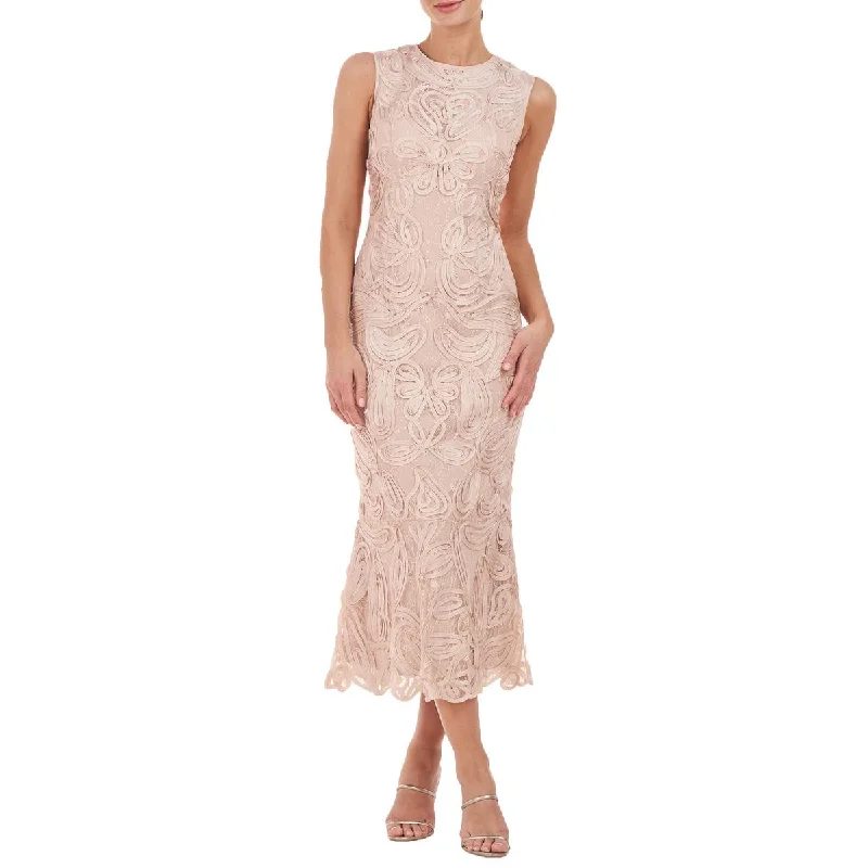 JS Collections Womens Lace Embroidered Midi Dress