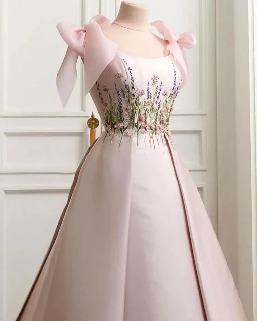 Pink Gorgeous Exquisite Floral Long Satin Formal Custom Prom Dress Evening Gown gh3147