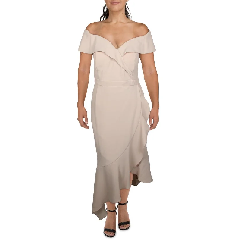 Xscape Womens Plus Off The Shoulder Asymmetric Evening Dress