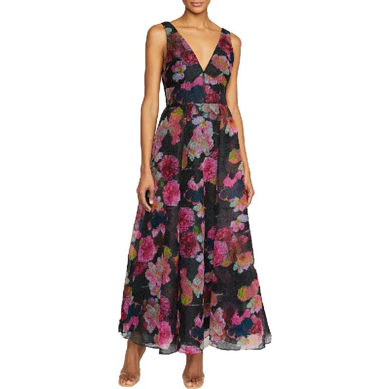 ML Monique Lhuillier Womens Textured Tea Length Midi Dress