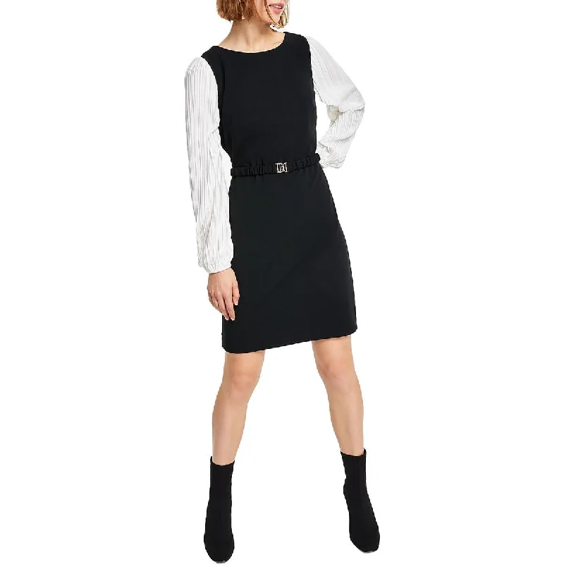 DKNY Womens Belted Midi Wear to Work Dress