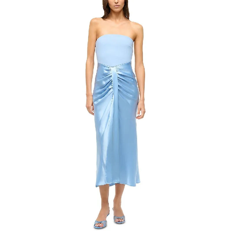 STAUD Womens Bow Strapless Midi Dress