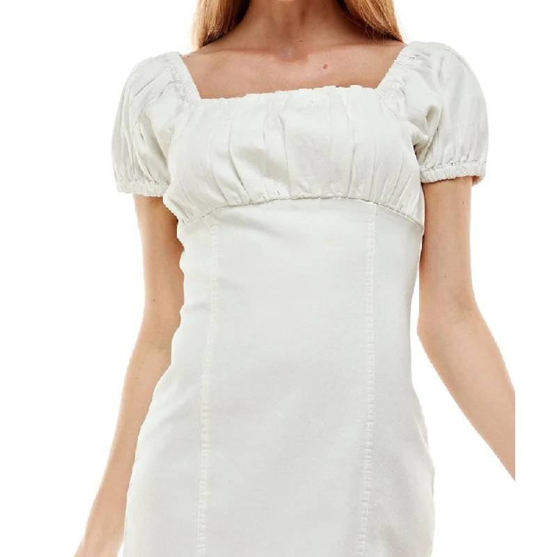 Planet Gold Junior's Puff Sleeve Bodycon Dress White Size Medium