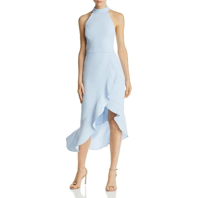 Aqua Womens Crepe Ruffled Midi Dress