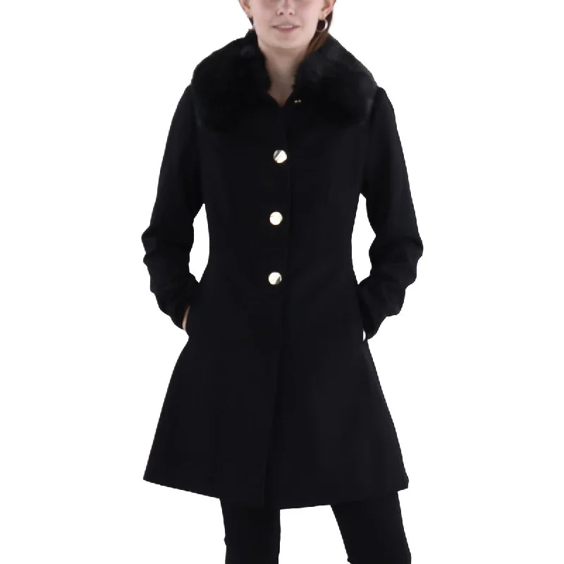 Womens Wool Blend Faux Fur Trim Wool Coat