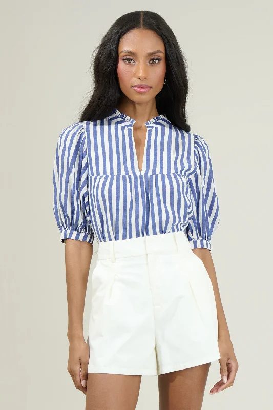 Catana Striped Delano Ruffle Split Neck Blouse