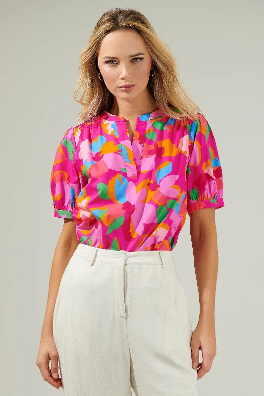 Daphne Floral Neli Split Neck Top