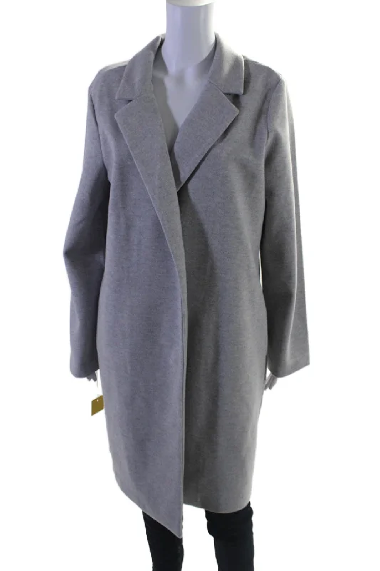 Renuar Womens Classic Lapel Open Front Long Sleeves Coat Heather Gray