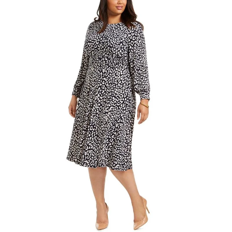 Jessica Howard Womens Plus Printed Long Sleeve Midi Dress