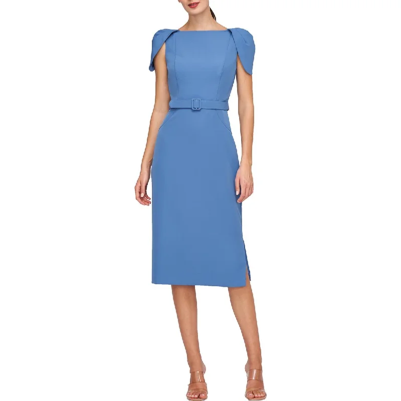 Kay Unger New York Womens Ivette Cap Sleeve Knee-Length Midi Dress