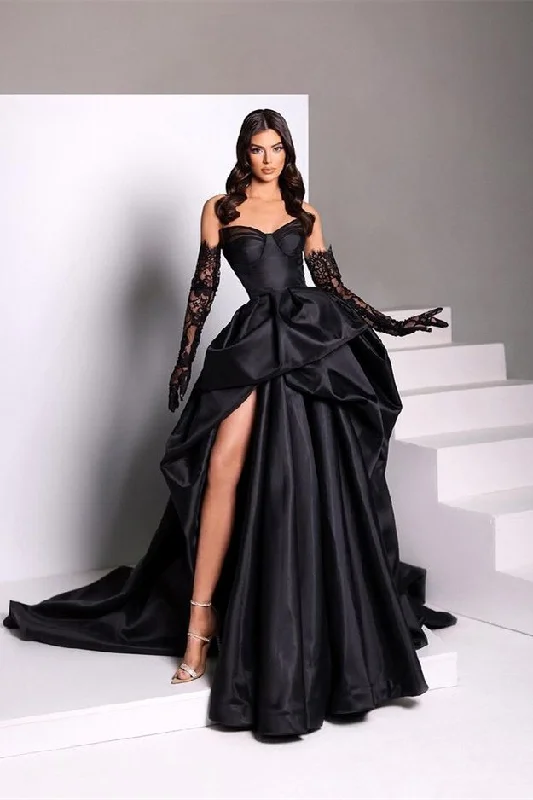 Black fashion sexy taffeta slit long elegant ball gown evening dress gh727