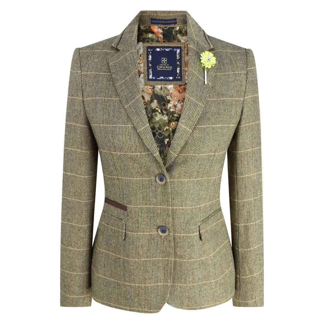 Women Classic Tweed Herringbone Check Tan Brown Slim Fit Vintage peaky blinders