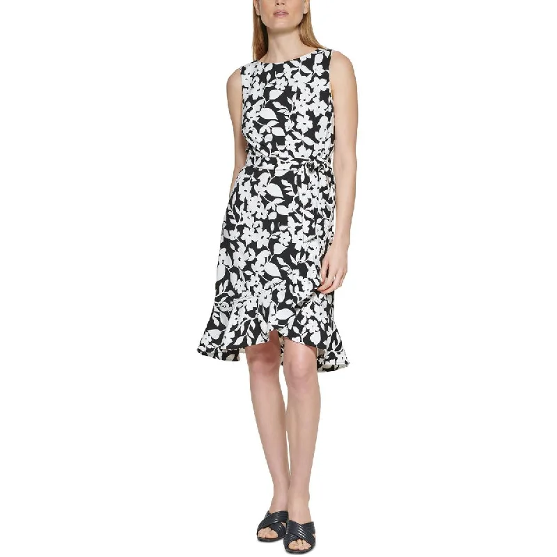 Calvin Klein Womens Petites Belted Midi Wear to Work Dress