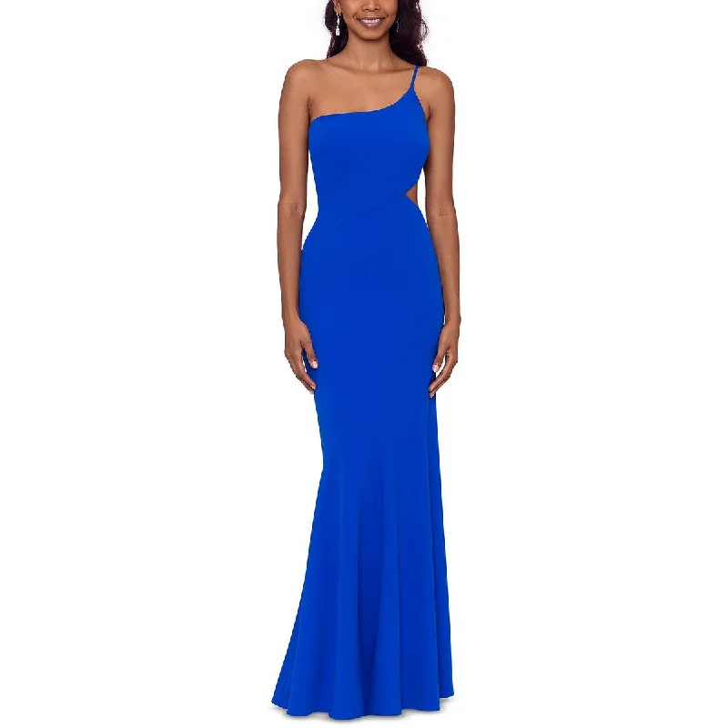 Betsy & Adam Womens One Shoulder Long Evening Dress