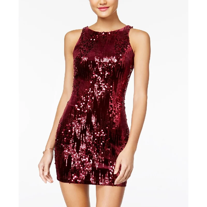 Emerald Sundae Juniors' Sequined Velvet Bodycon Dress Red Size Extra Large