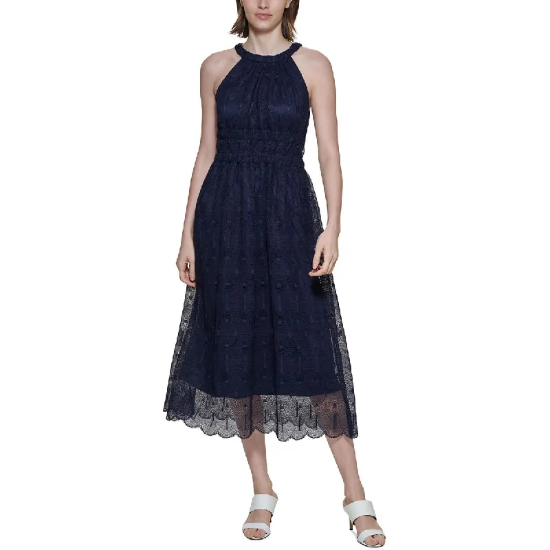 Calvin Klein Womens Lace Halter Midi Dress