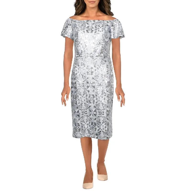 Lauren Ralph Lauren Womens Sequined Midi Cocktail and Party Dress