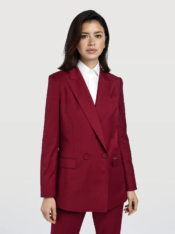 Checked Jacquard Double-Breasted Suit Blazer