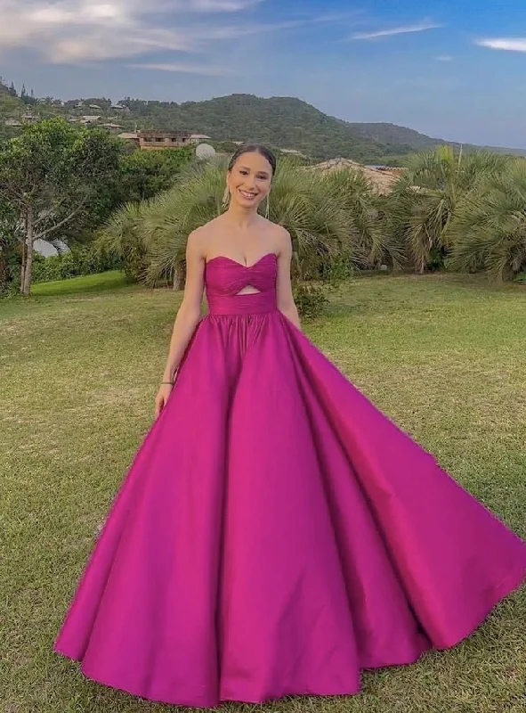 Pink sweetheart neck tube top fashionable simple long satin ball gown evening dress gh3084