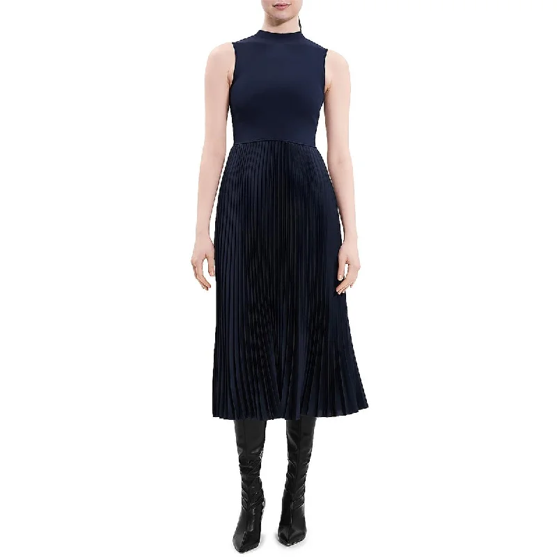 Theory Womens Shutter Pleat Sleeveless Midi Dress