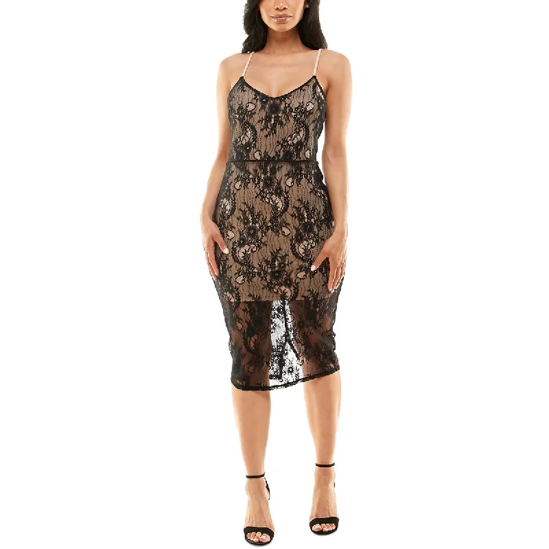 Bebe Womens Lace Overlay Mid Calf Midi Dress