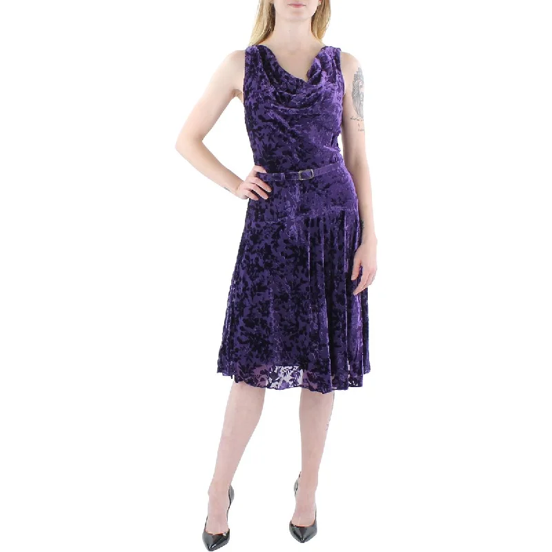 Lauren Ralph Lauren Womens Velvet Midi Fit & Flare Dress