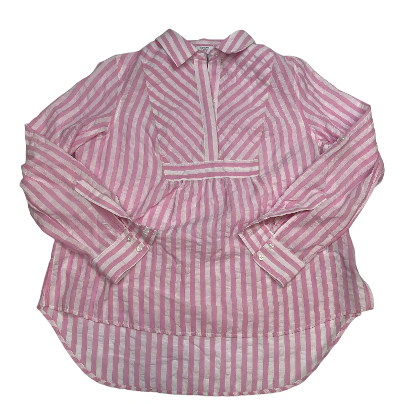 Top Long Sleeve By Crown And Ivy In Pink & White, Size: M