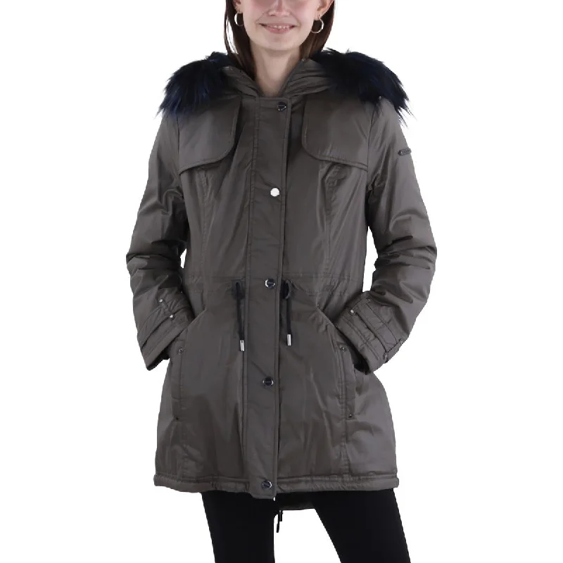 Womens Faux Fur Trim Hooded Anorak Jacket