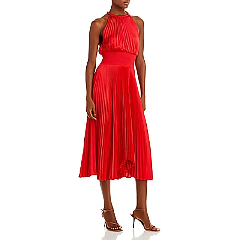 A.L.C. Womens Renzo II Shutter Pleat Midi Halter Dress