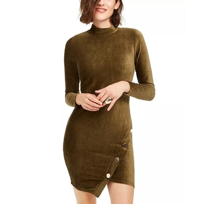 Almost Famous Junior's Corduroy Snap Bodycon Dress Green Size Small