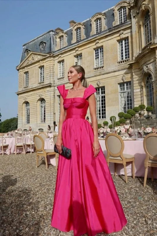 Pink Wide Strap Tube Top Fashion Elegant Long Satin Ball Gown Evening Dress gh3108