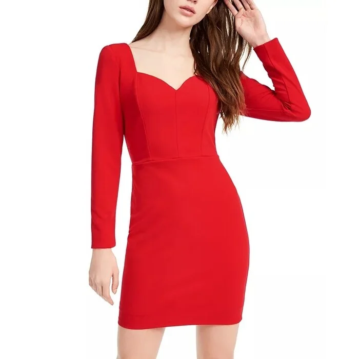 Crystal Doll Junior's Sweetheart Neck Bodycon Dress Red Size 9