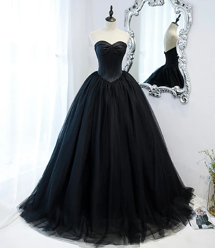 Black tulle simple elegant long ball gown black evening dress 10152