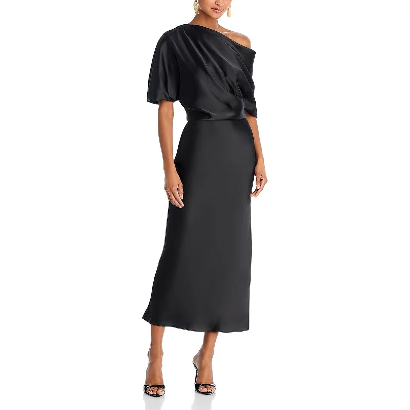 Amsale Womens Draped Pencil Midi Dress