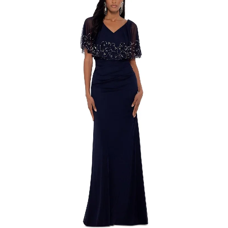 Betsy & Adam Womens Petites Embellished Capelet Evening Dress