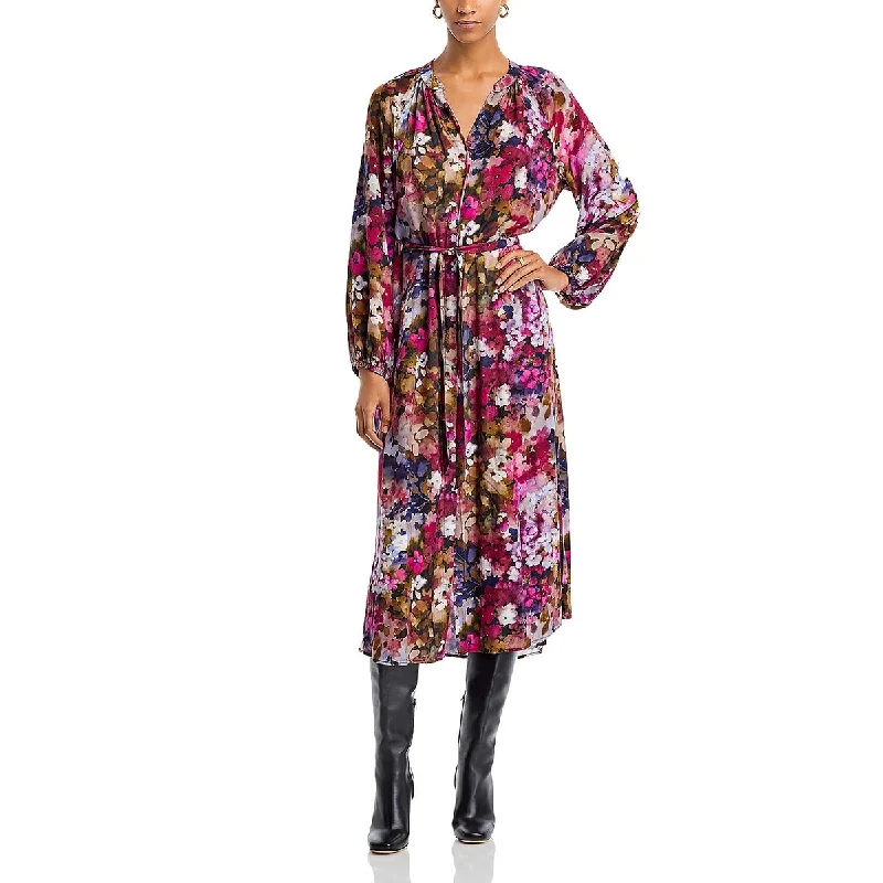 Bella Dahl Womens Floral Button Up Midi Dress