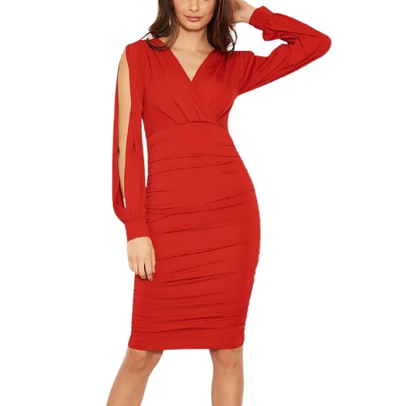 Ax Paris Women's Split Sleeve Ruched Bodycon Dress Red Size 10