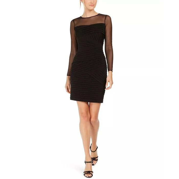 Calvin Klein Women's Illusion-Detail Bodycon Dress Black Size 10 P - 10 Petite