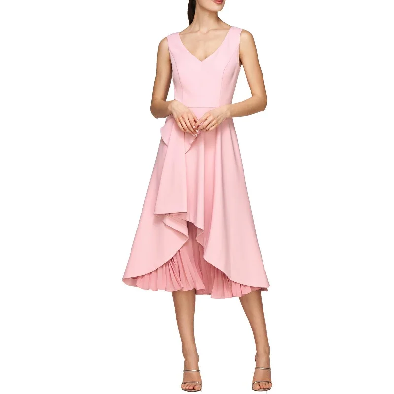 Kay Unger New York Womens Begonia Sleeveless Ruffled Midi Dress