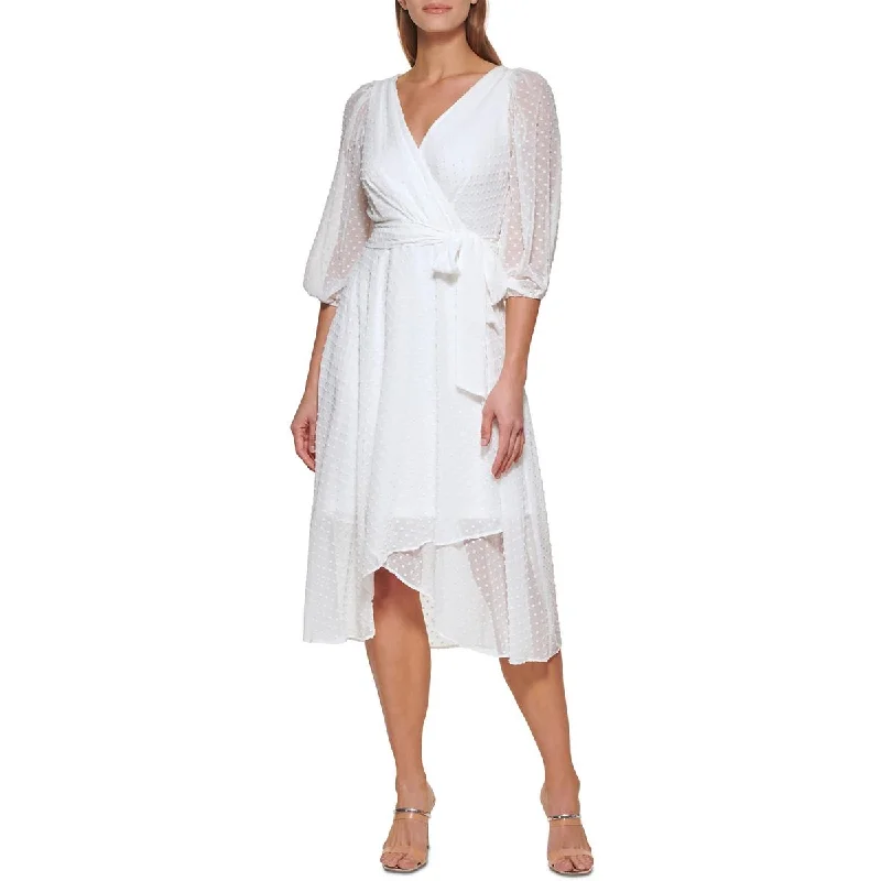 DKNY Womens Belted Midi Wrap Dress