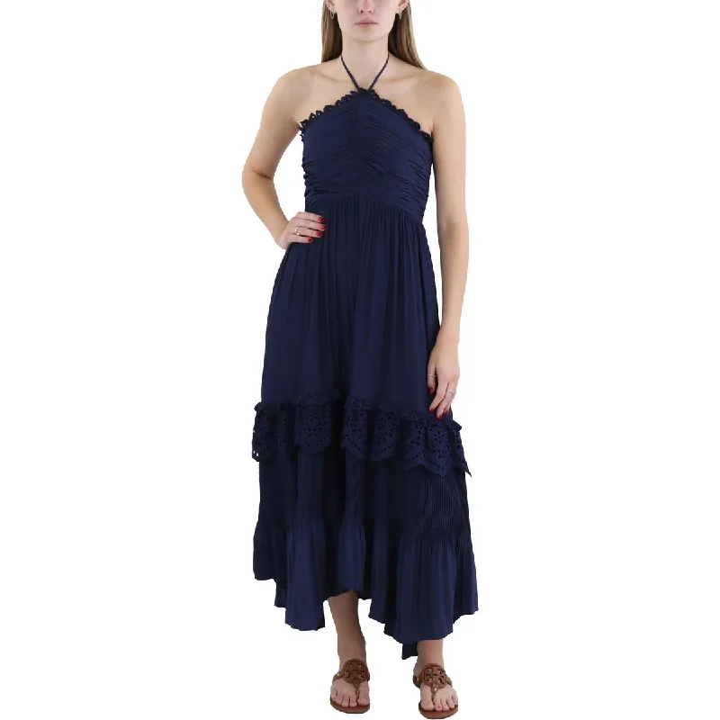 Ramy Brook Womens Midi Pleated Halter Dress