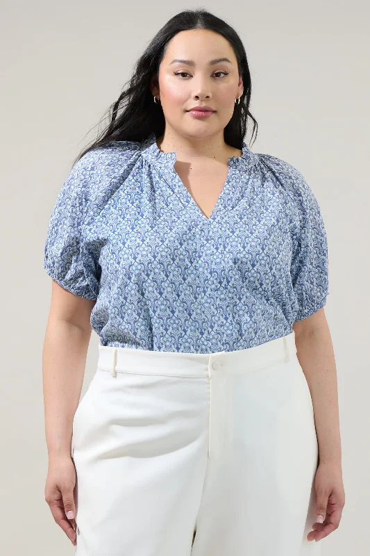 Lena Floral Split Neck Top Curve