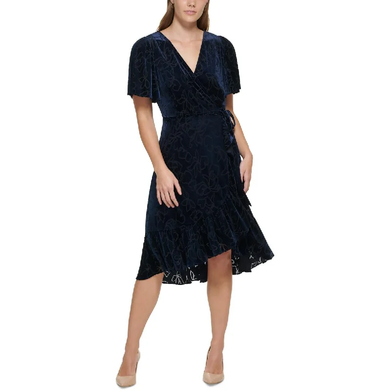 Calvin Klein Womens Velvet Midi Wrap Dress