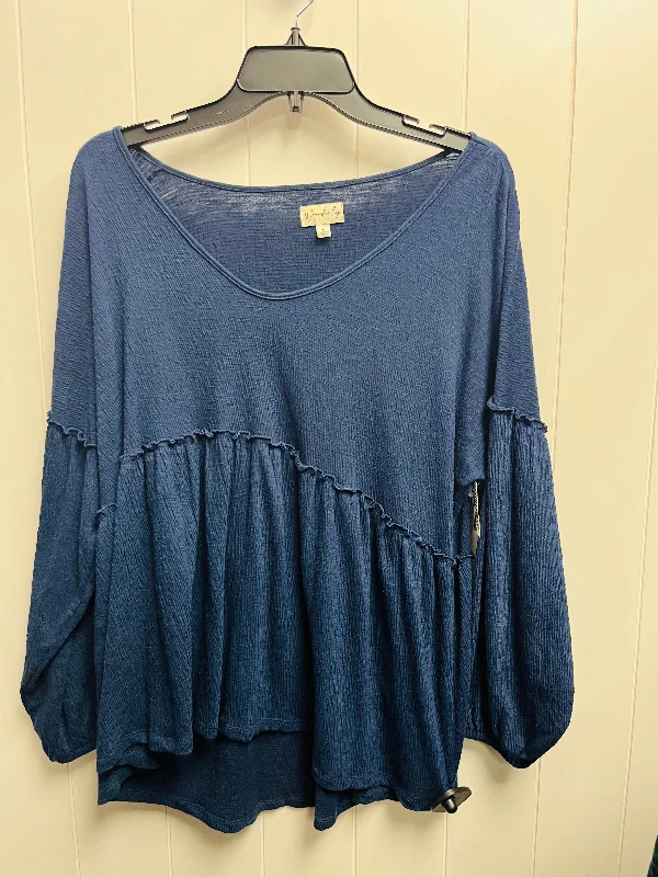 Top Long Sleeve By Wonderly In Navy, Size: L