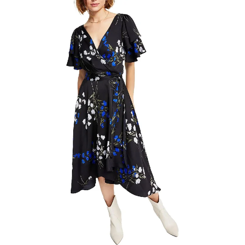 DKNY Womens Belted Midi Wrap Dress