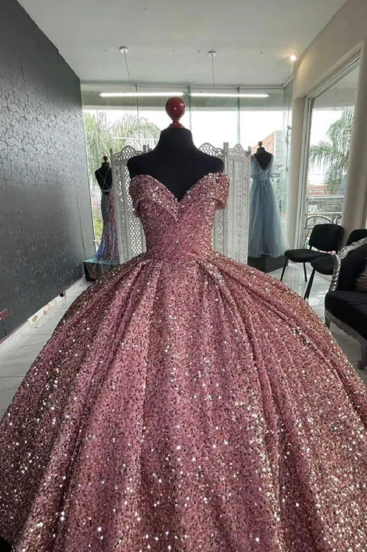 Pink Shiny Sequins Elegant Long Ball Gown Evening Dress Graduation Ball Gown gh3112