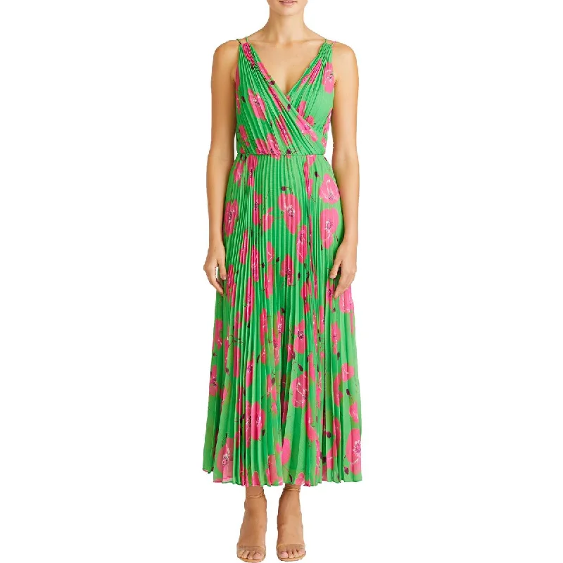 ML Monique Lhuillier Womens Pleated Tea Length Midi Dress