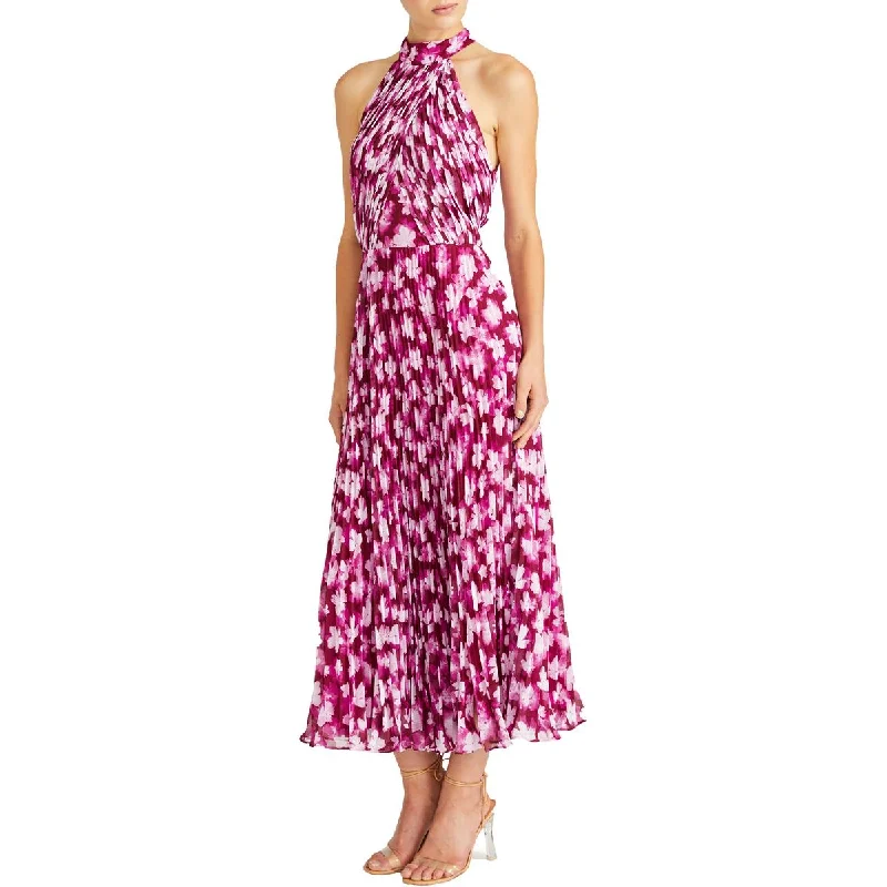 ML Monique Lhuillier Womens Pleated Tea Length Midi Dress