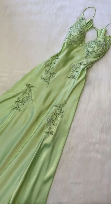 Green/pink/purple V-neck exquisite embroidery long satin ball gown evening dress gh2939